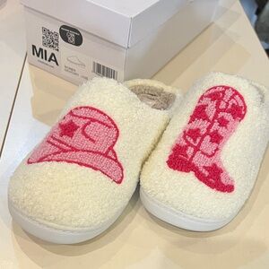 MIA Cream Slippers with Pink Western Motif